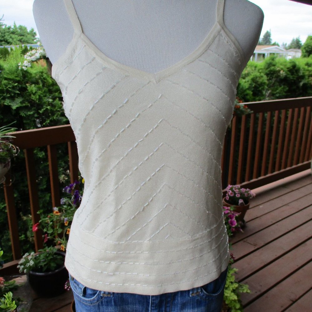 attention Cream Cami SILK Sweater  TOP beaded S